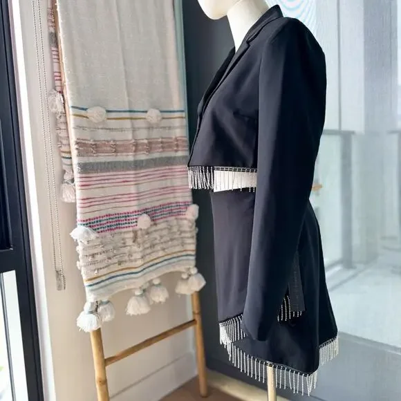 House of Harlow 1960 Black Rhinestone Fringe Blazer Mini Skirt Set Women’s Small - Picture 5 of 15